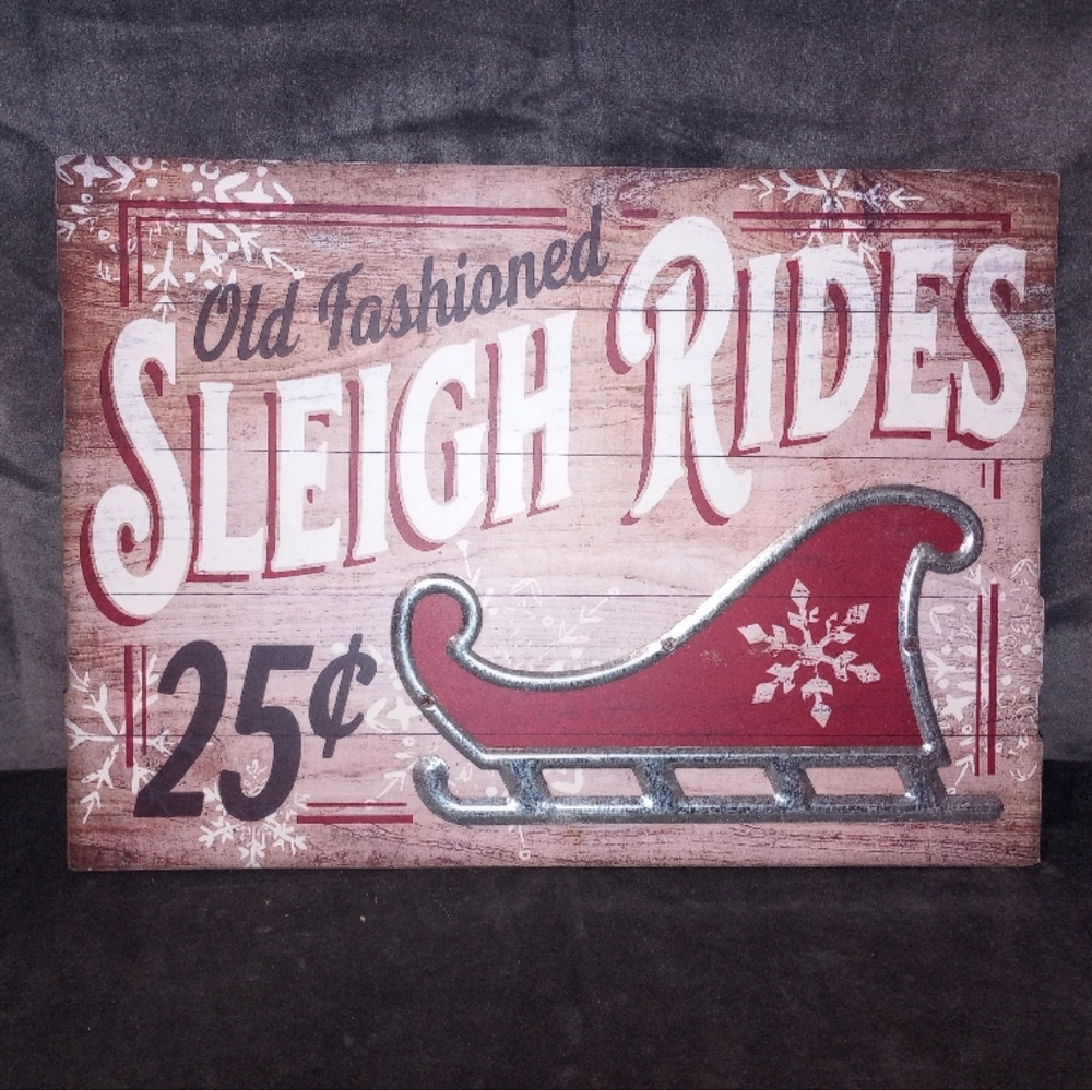Vintage Style Sleigh Rides Holiday Sign 14x10 in